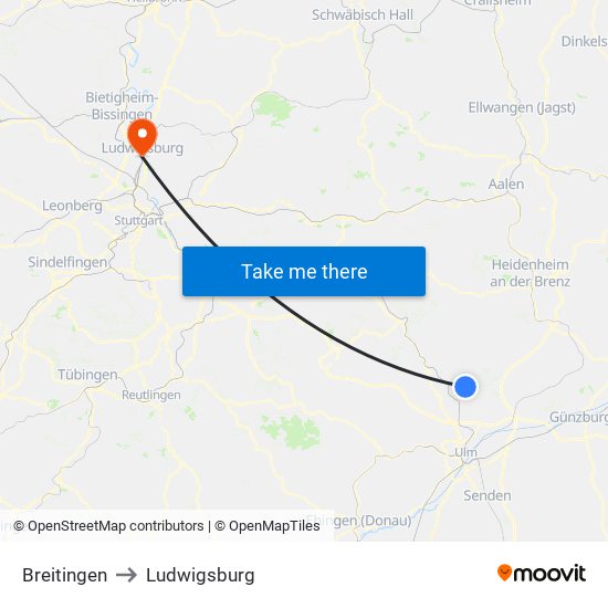 Breitingen to Ludwigsburg map