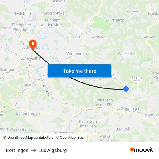 Börtlingen to Ludwigsburg map