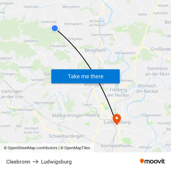Cleebronn to Ludwigsburg map