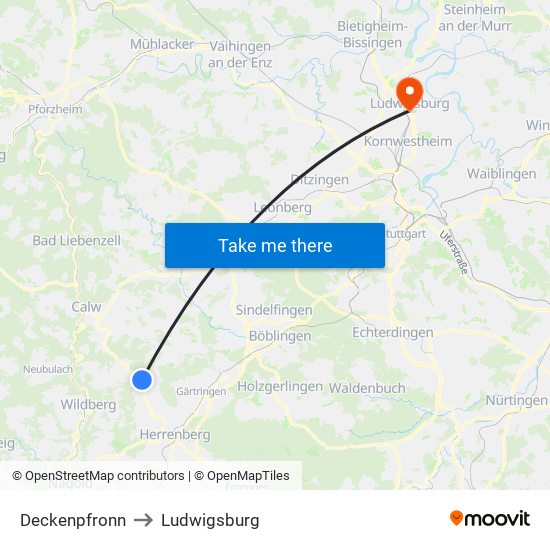 Deckenpfronn to Ludwigsburg map