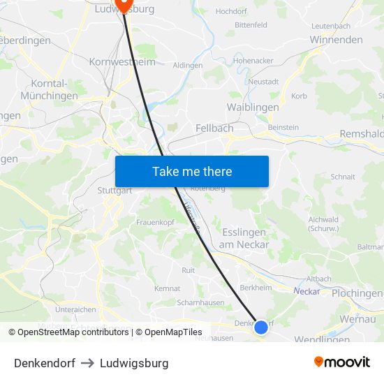 Denkendorf to Ludwigsburg map