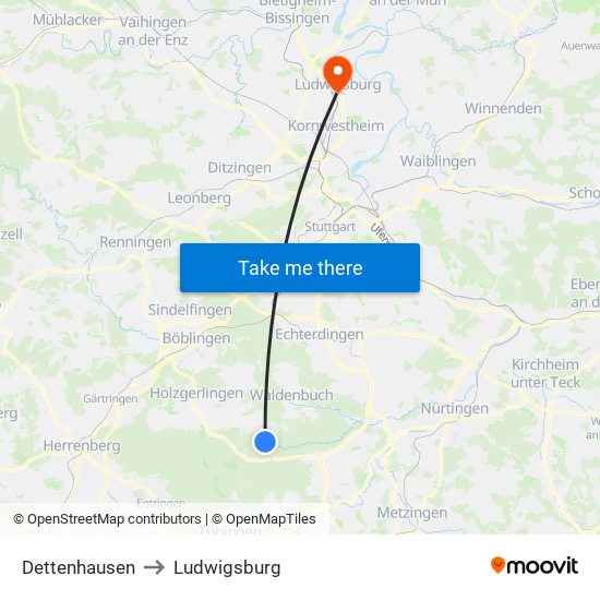 Dettenhausen to Ludwigsburg map