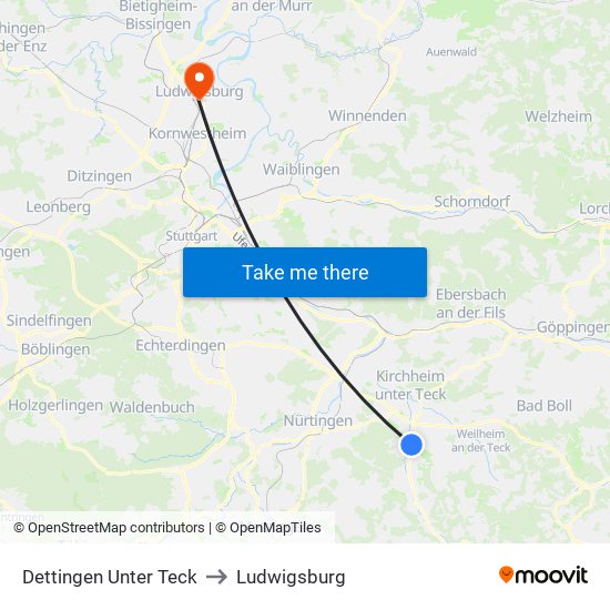 Dettingen Unter Teck to Ludwigsburg map