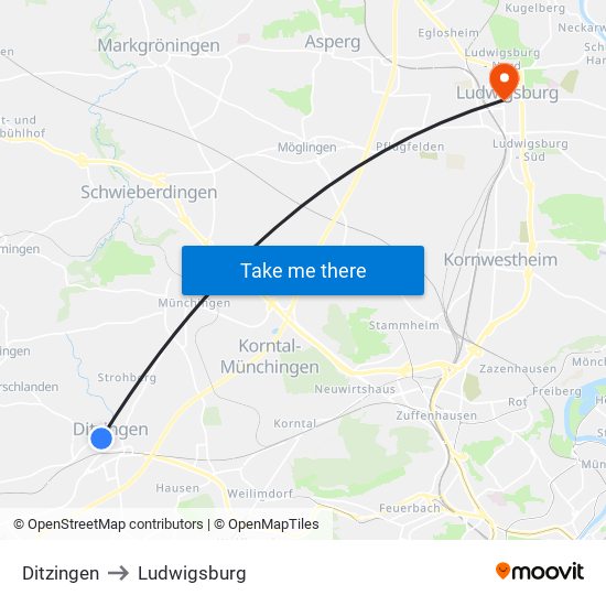 Ditzingen to Ludwigsburg map