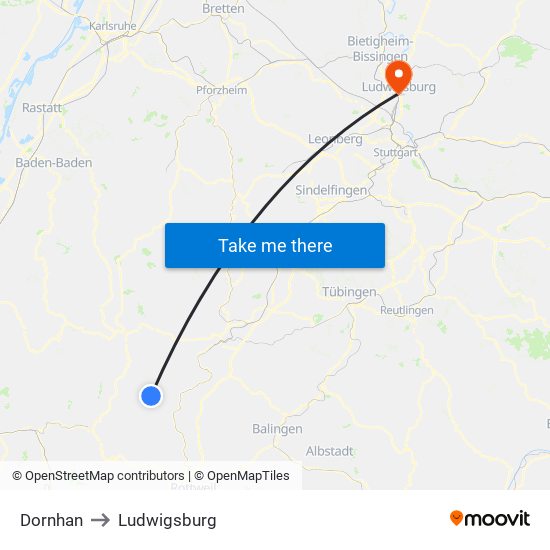 Dornhan to Ludwigsburg map