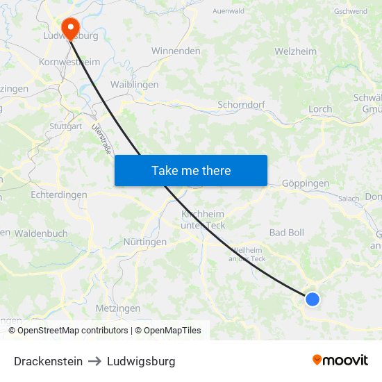 Drackenstein to Ludwigsburg map