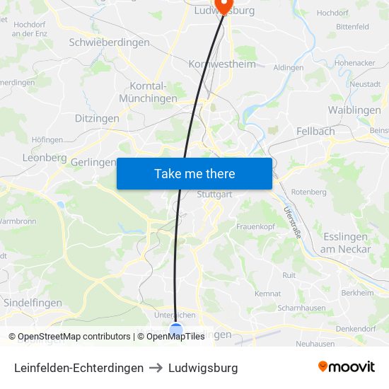 Leinfelden-Echterdingen to Ludwigsburg map