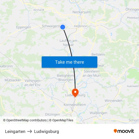 Leingarten to Ludwigsburg map
