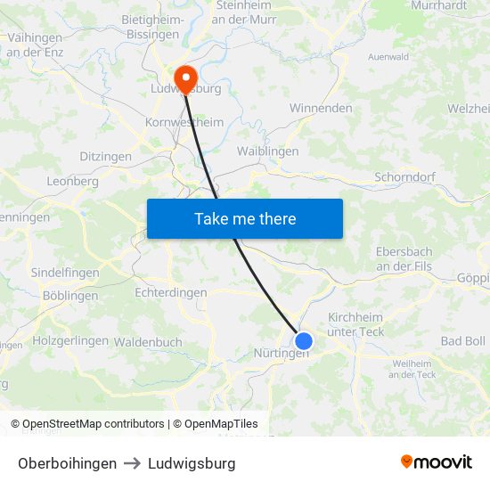 Oberboihingen to Ludwigsburg map