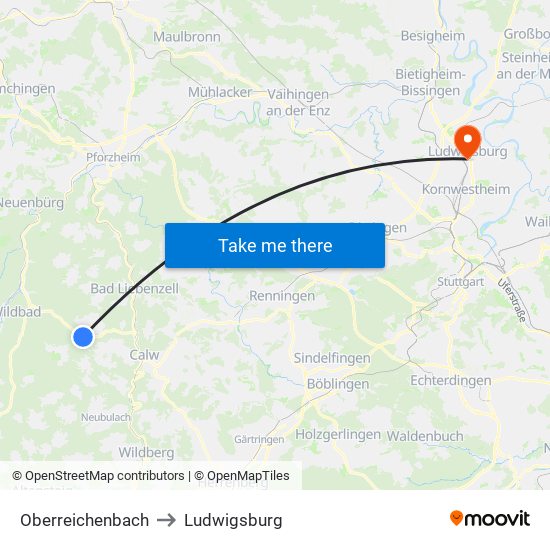 Oberreichenbach to Ludwigsburg map
