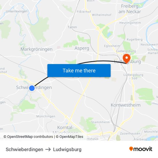 Schwieberdingen to Ludwigsburg map