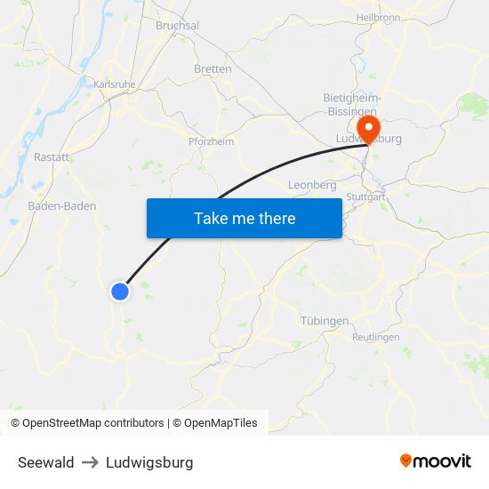 Seewald to Ludwigsburg map