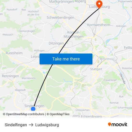 Sindelfingen to Ludwigsburg map