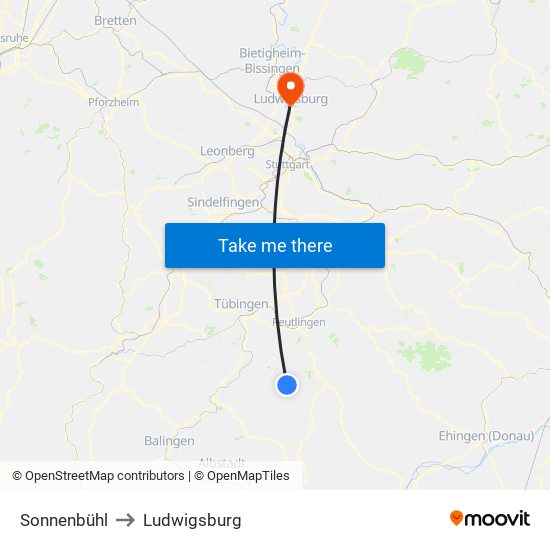 Sonnenbühl to Ludwigsburg map