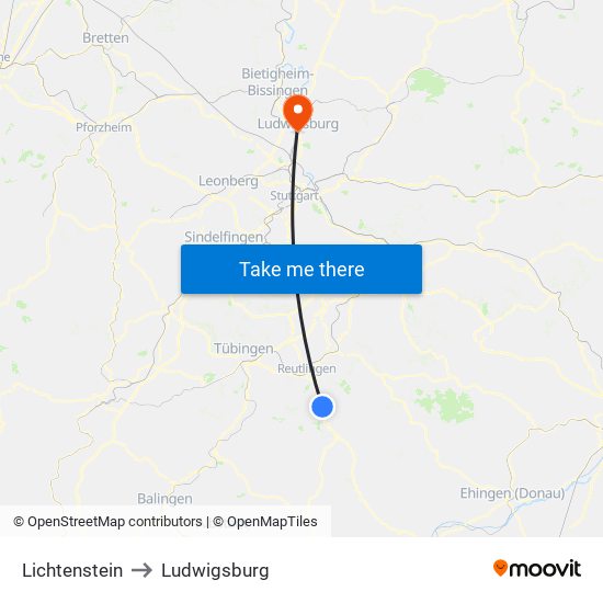Lichtenstein to Ludwigsburg map