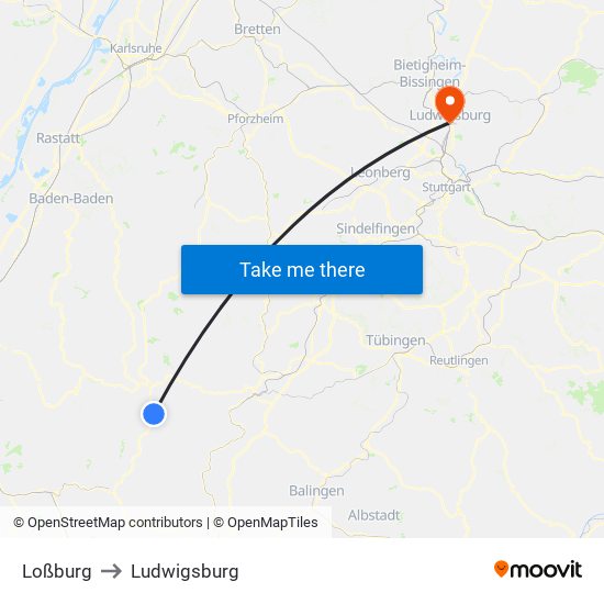 Loßburg to Ludwigsburg map