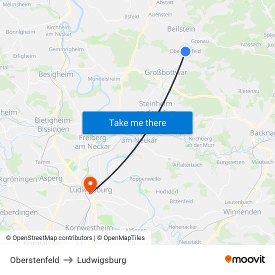 Oberstenfeld to Ludwigsburg map