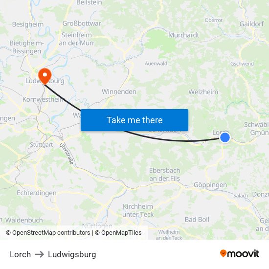 Lorch to Ludwigsburg map