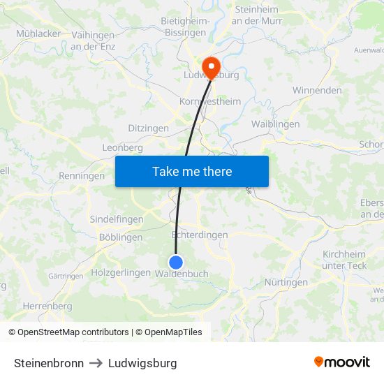 Steinenbronn to Ludwigsburg map