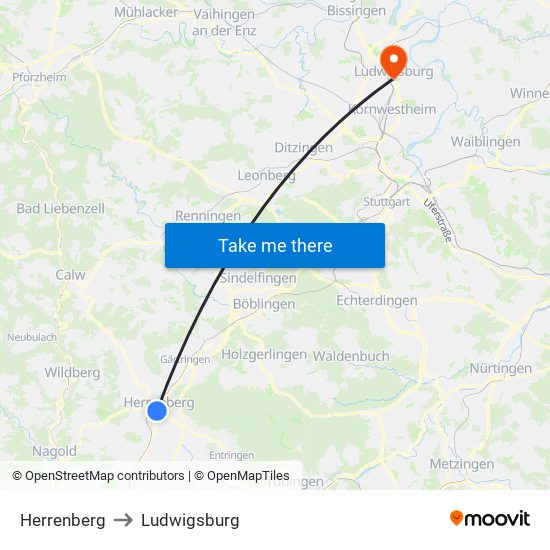 Herrenberg to Ludwigsburg map