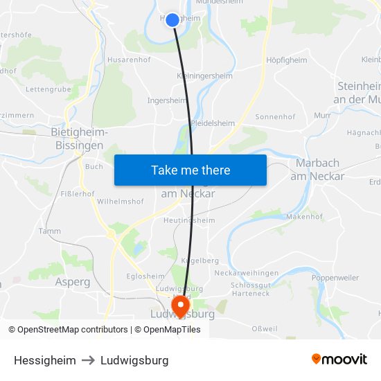 Hessigheim to Ludwigsburg map