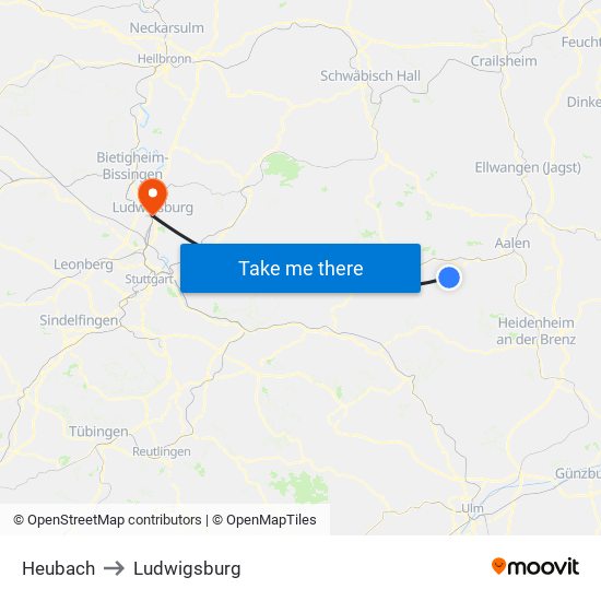 Heubach to Ludwigsburg map