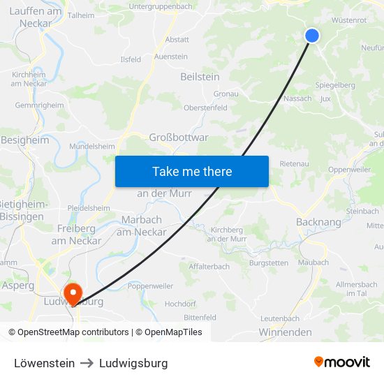 Löwenstein to Ludwigsburg map