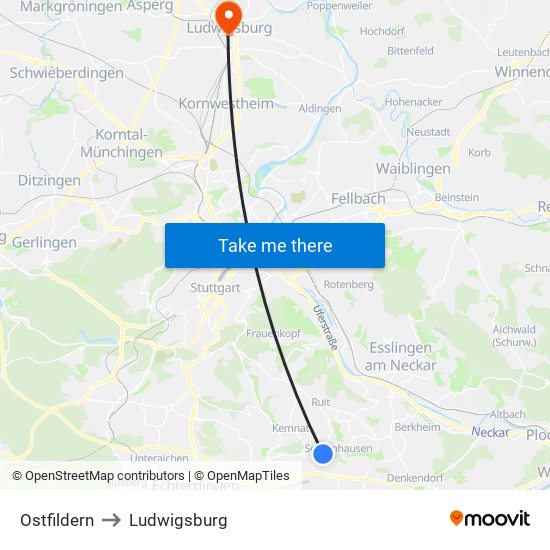 Ostfildern to Ludwigsburg map