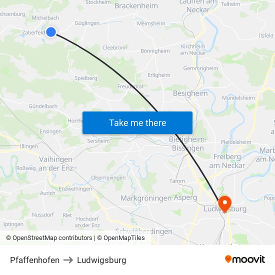 Pfaffenhofen to Ludwigsburg map