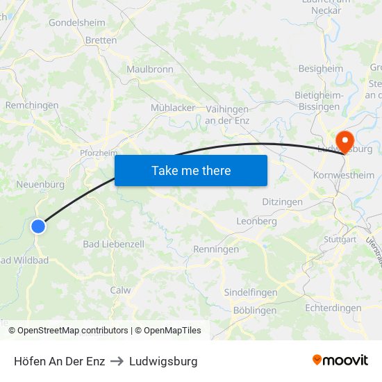 Höfen An Der Enz to Ludwigsburg map