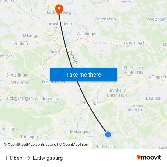 Hülben to Ludwigsburg map