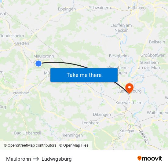 Maulbronn to Ludwigsburg map