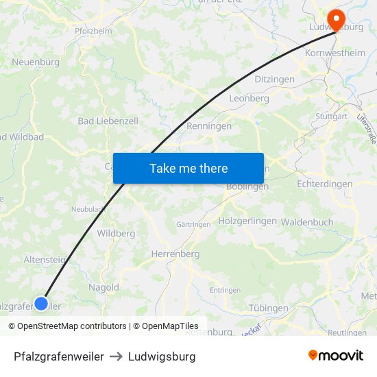 Pfalzgrafenweiler to Ludwigsburg map