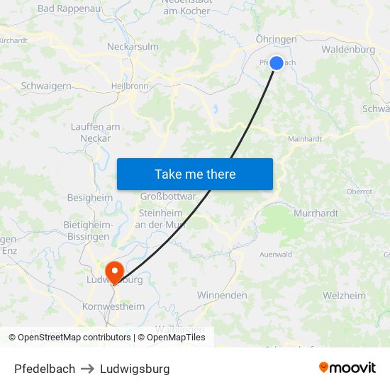Pfedelbach to Ludwigsburg map