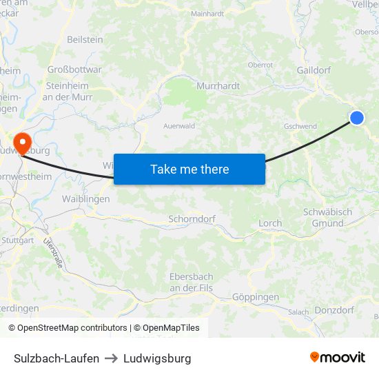 Sulzbach-Laufen to Ludwigsburg map