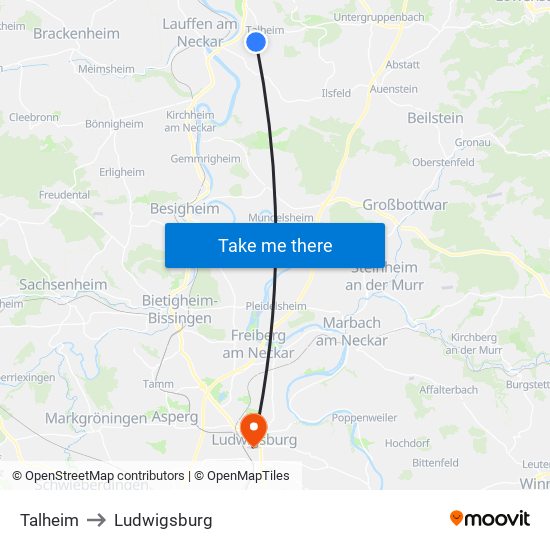 Talheim to Ludwigsburg map