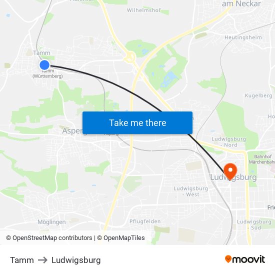 Tamm to Ludwigsburg map