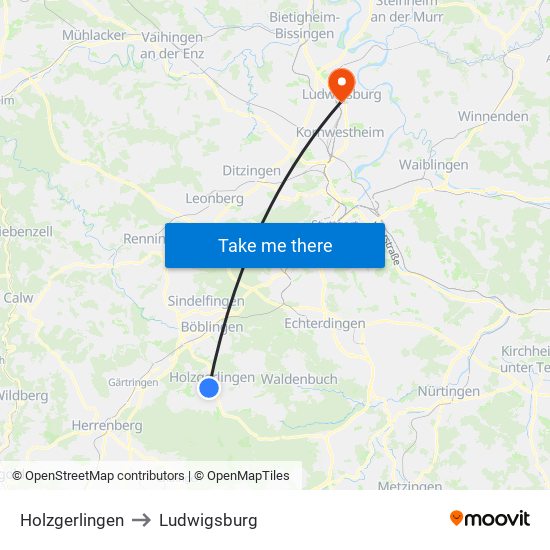 Holzgerlingen to Ludwigsburg map