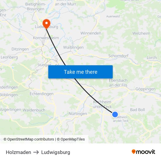 Holzmaden to Ludwigsburg map