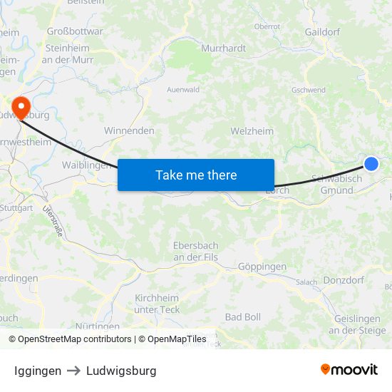 Iggingen to Ludwigsburg map
