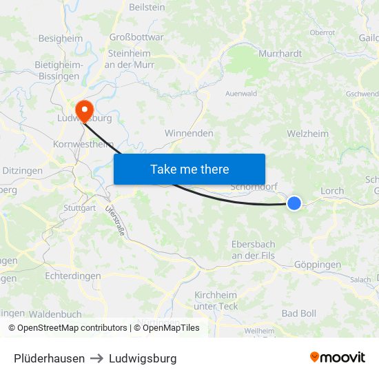 Plüderhausen to Ludwigsburg map