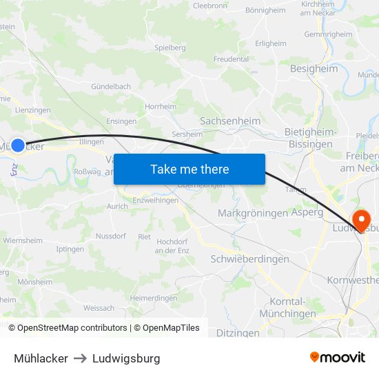 Mühlacker to Ludwigsburg map
