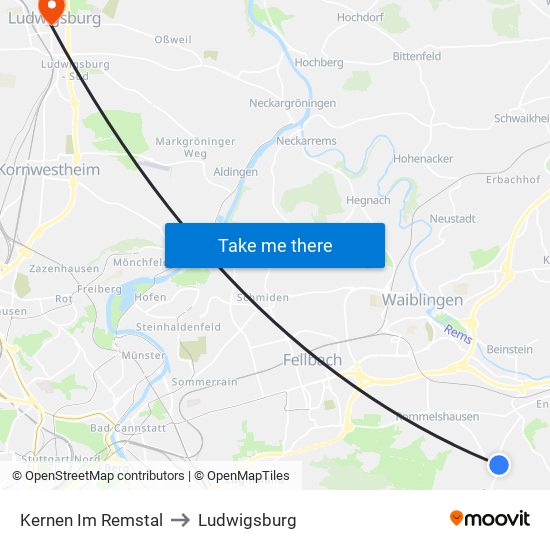 Kernen Im Remstal to Ludwigsburg map