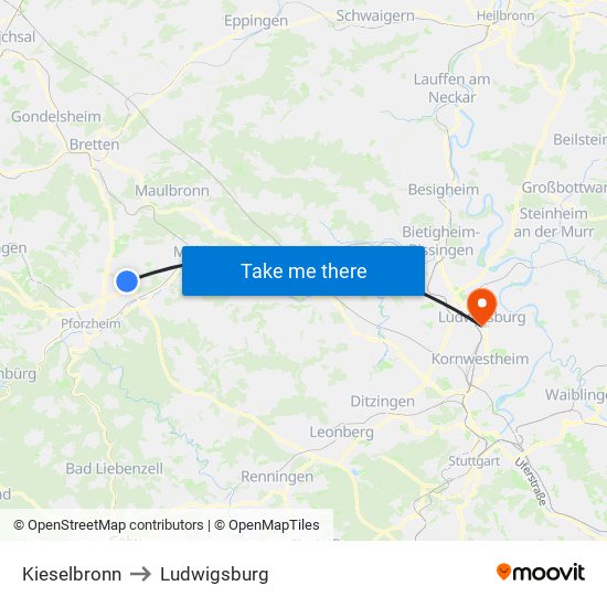 Kieselbronn to Ludwigsburg map