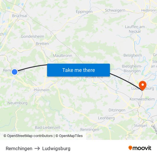 Remchingen to Ludwigsburg map