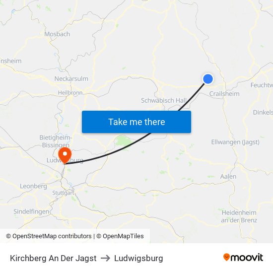 Kirchberg An Der Jagst to Ludwigsburg map