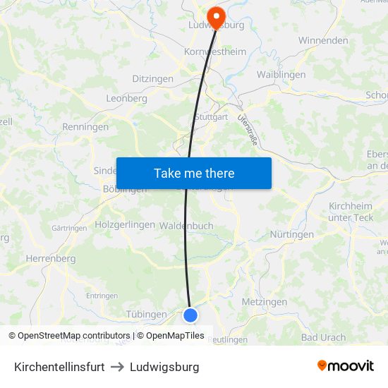 Kirchentellinsfurt to Ludwigsburg map