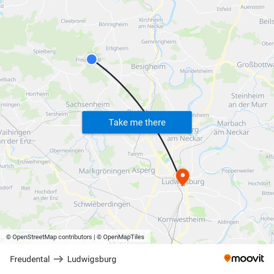 Freudental to Ludwigsburg map