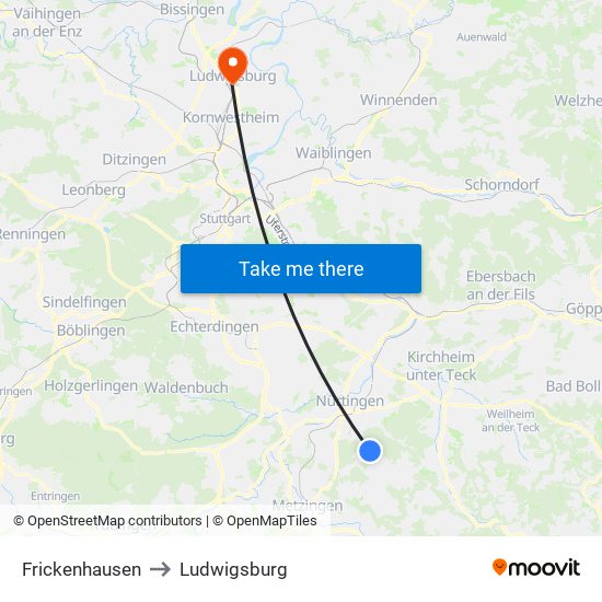 Frickenhausen to Ludwigsburg map