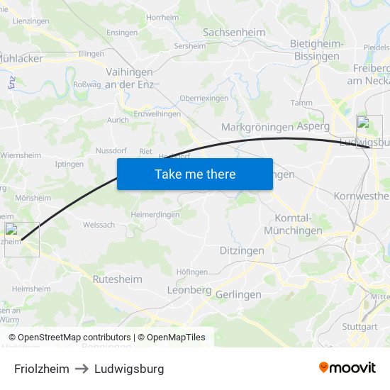 Friolzheim to Ludwigsburg map